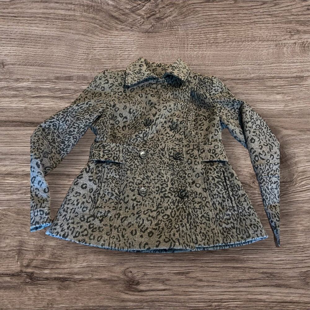 Moda Intl Women’s Gray Black Wool Blend Animal Print Peacoat Size 6